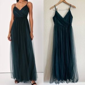 Elegant Encounter Emerald Green Tulle Maxi Dress